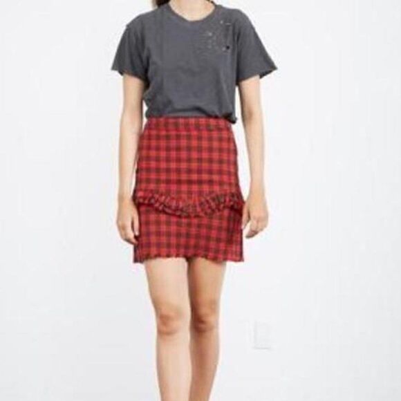 NSF Red and Black Plaid Ruffle Layer Mini Skirt - Picture 6 of 6